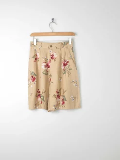 Women’s Beige Linen Mix Bermuda Shorts With Floral Print XS (6)