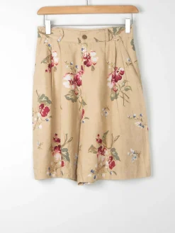 Women’s Beige Linen Mix Bermuda Shorts With Floral Print XS (6)