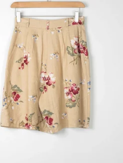 Women’s Beige Linen Mix Bermuda Shorts With Floral Print XS (6)