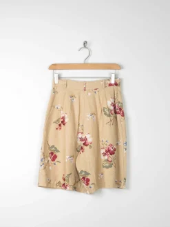 Women’s Beige Linen Mix Bermuda Shorts With Floral Print XS (6)