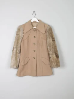 Women's Beige 1970s Short Coat With Faux Fur Sleeves 10/12