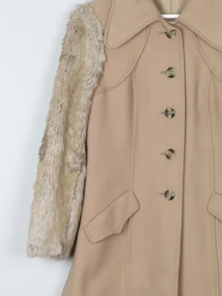 Women's Beige 1970s Short Coat With Faux Fur Sleeves 10/12