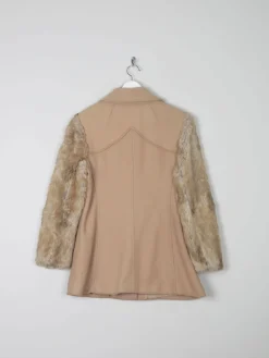 Women's Beige 1970s Short Coat With Faux Fur Sleeves 10/12