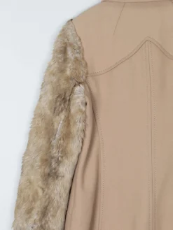 Women's Beige 1970s Short Coat With Faux Fur Sleeves 10/12