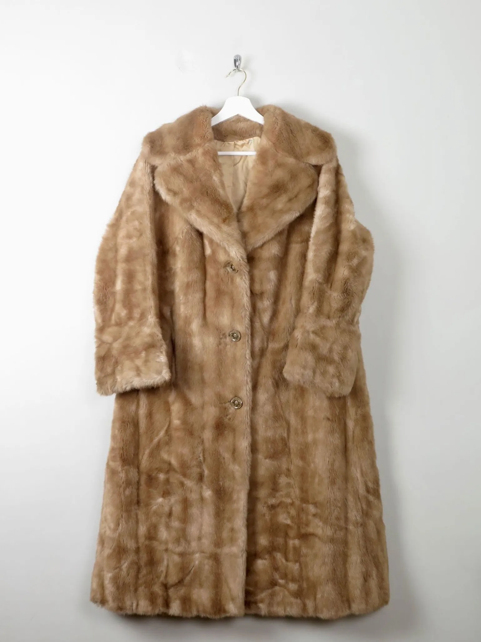 Women's Beige Vintage Faux Fur Coat M