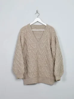 Women's Biscuit Beige Hand-knit  Wool Jumper M/L