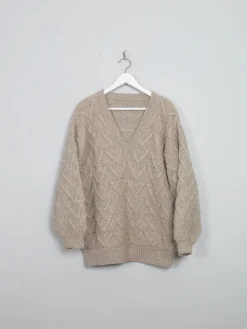 Women's Biscuit Beige Hand-knit  Wool Jumper M/L