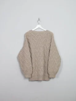 Women's Biscuit Beige Hand-knit  Wool Jumper M/L