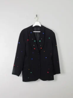 Women's Black & Colourful Embellished Vintage Jacket S