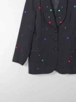 Women's Black & Colourful Embellished Vintage Jacket S