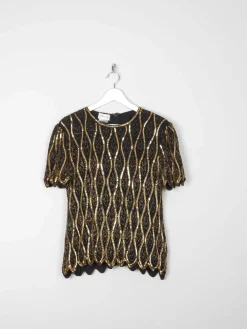 Women's Black & Gold Vintage Beaded Top 10/12