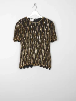 Women's Black & Gold Vintage Beaded Top 10/12