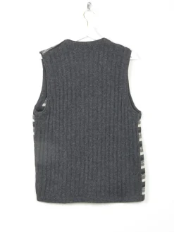 Women's Black & Grey Striped Wool Vintage Waistcoat M
