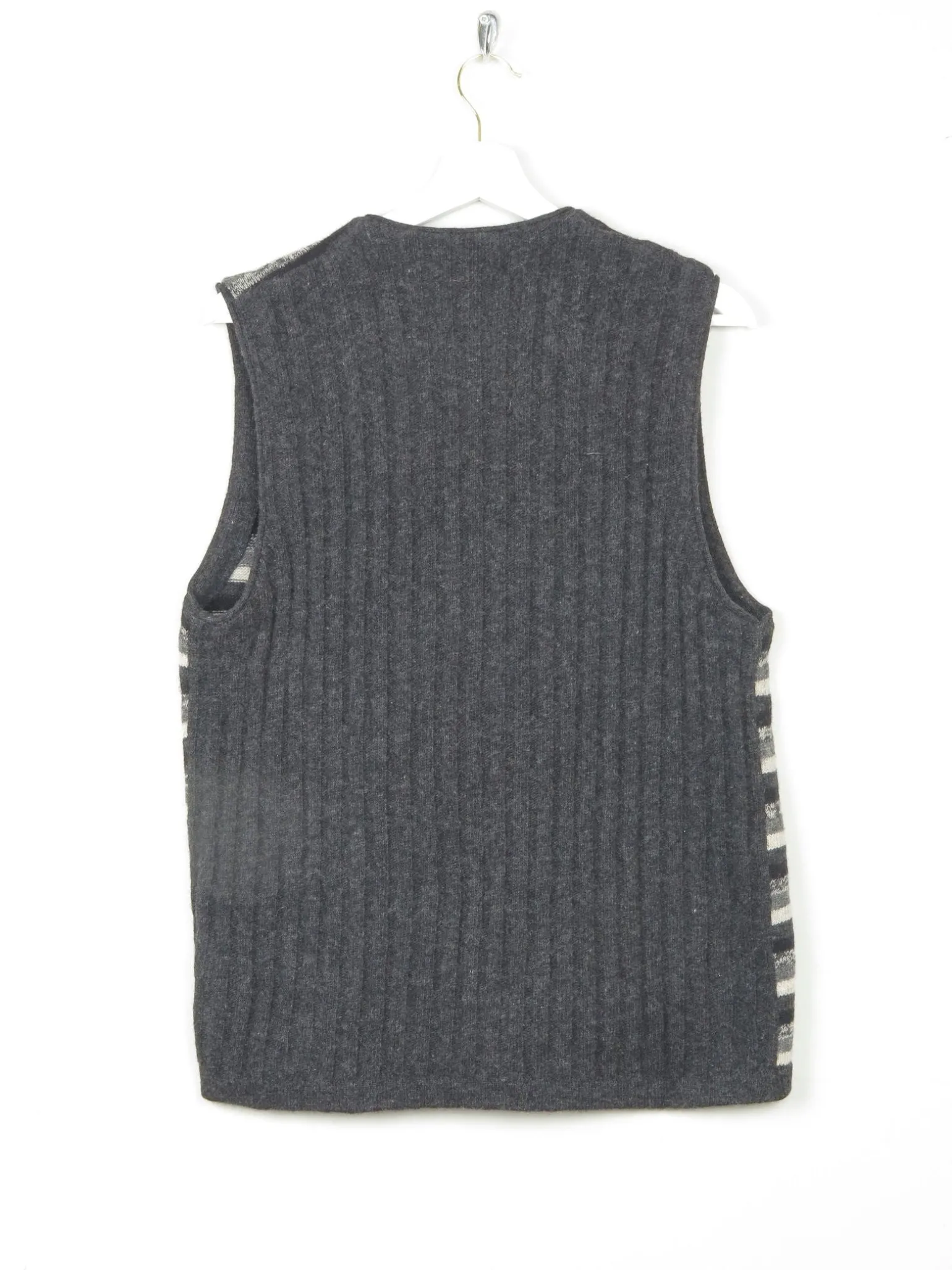Women's Black & Grey Striped Wool Vintage Waistcoat M