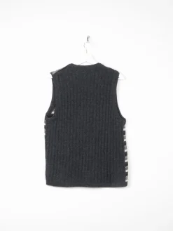 Women's Black & Grey Striped Wool Vintage Waistcoat M
