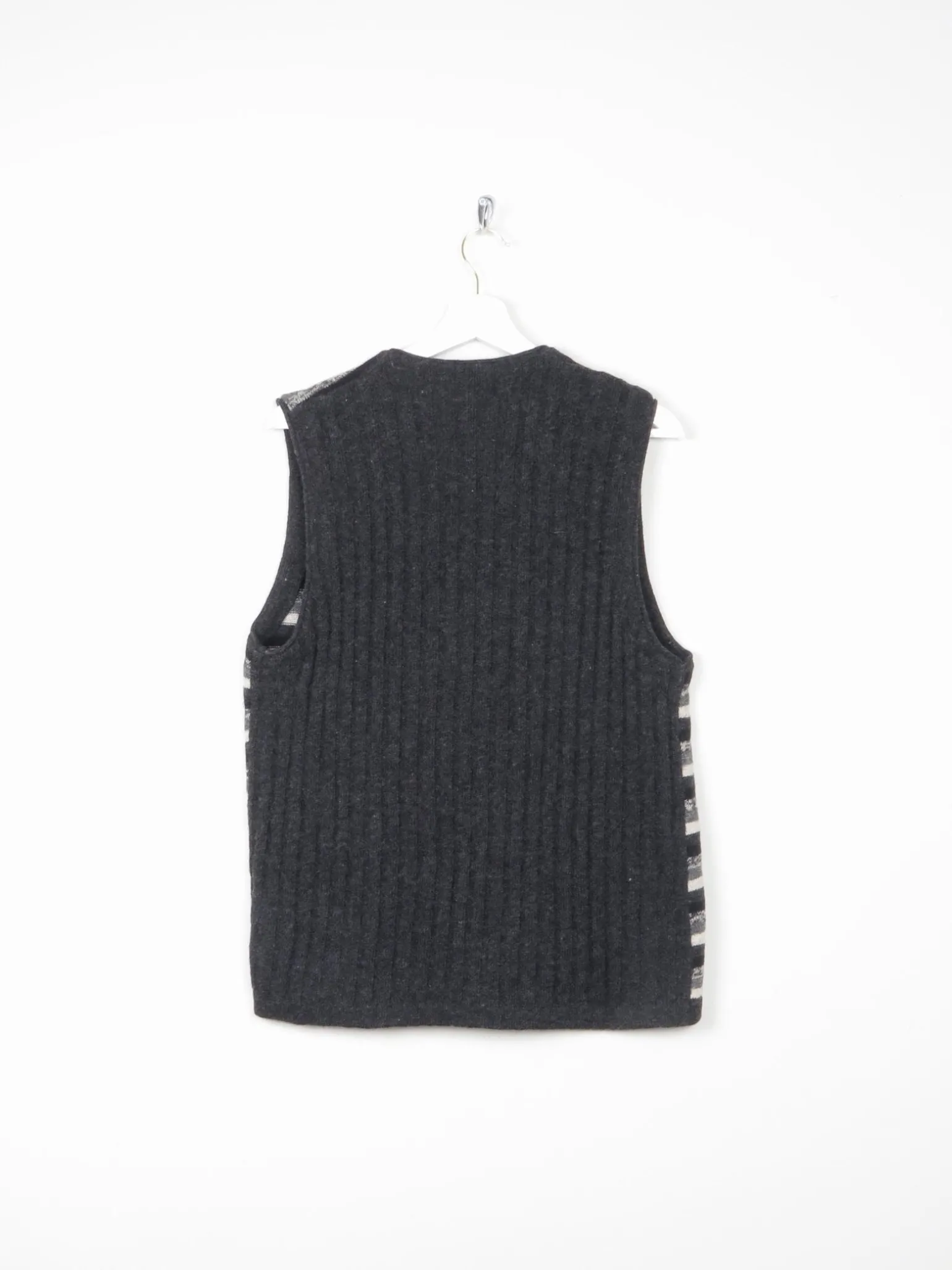 Women's Black & Grey Striped Wool Vintage Waistcoat M