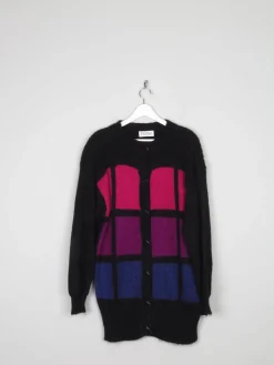 Women's Black & Pink Oversized Mohair Vintage Cardigan S-L
