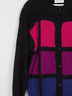 Women's Black & Pink Oversized Mohair Vintage Cardigan S-L