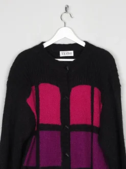 Women's Black & Pink Oversized Mohair Vintage Cardigan S-L