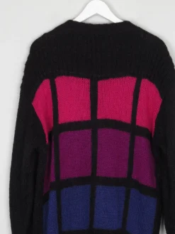 Women's Black & Pink Oversized Mohair Vintage Cardigan S-L