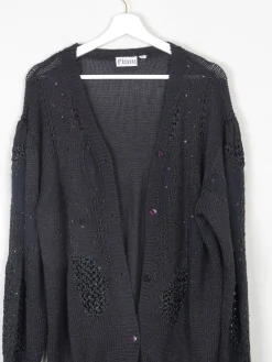 Women's Black Beaded Oversized Vintage Cardigan M/L