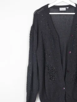 Women's Black Beaded Oversized Vintage Cardigan M/L