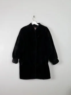 Women's Black Faux Fur Vintage Short Coat S