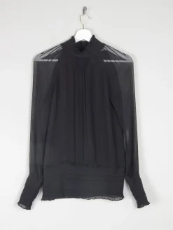 Women's Black High Collared Vintage Victorian Style Blouse S