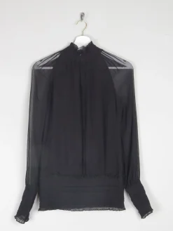 Women's Black High Collared Vintage Victorian Style Blouse S