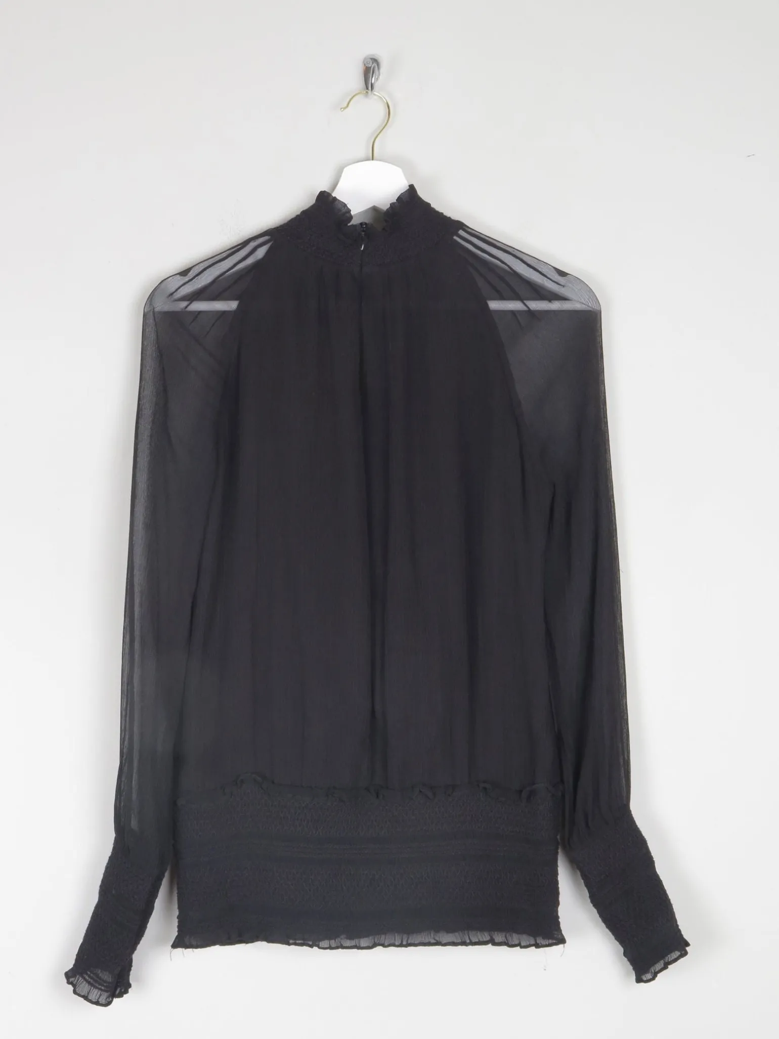 Women's Black High Collared Vintage Victorian Style Blouse S
