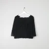 Women's Black Lace 3/4 Sleeved Boat Neck 1950s Evening Top L