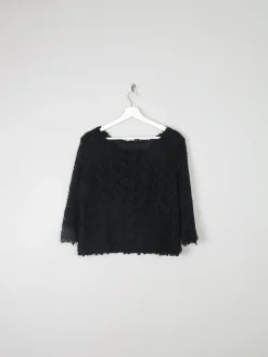 Women's Black Lace 3/4 Sleeved Boat Neck 1950s Evening Top L