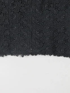 Women's Black Lace 3/4 Sleeved Boat Neck 1950s Evening Top L
