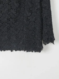 Women's Black Lace 3/4 Sleeved Boat Neck 1950s Evening Top L