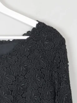 Women's Black Lace 3/4 Sleeved Boat Neck 1950s Evening Top L