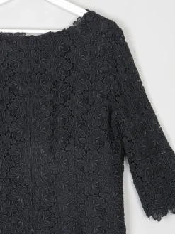 Women's Black Lace 3/4 Sleeved Boat Neck 1950s Evening Top L