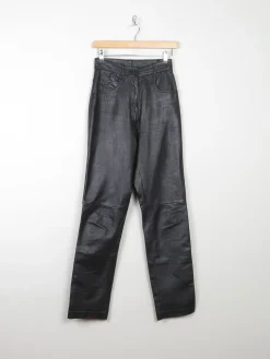 Women’s Black Leather High Waisted Trousers 6 26"32L