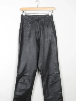 Women’s Black Leather High Waisted Trousers 6 26