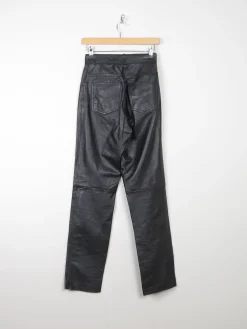 Women’s Black Leather High Waisted Trousers 6 26