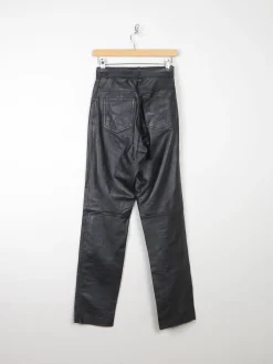 Women’s Black Leather High Waisted Trousers 6 26