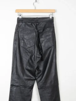 Women’s Black Leather High Waisted Trousers 6 26