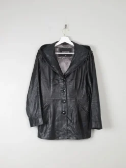 Women's Black Leather Jacket With Hood S