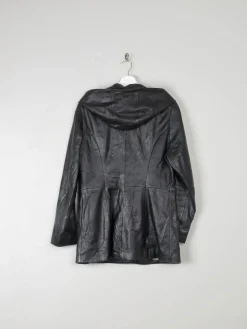 Women's Black Leather Jacket With Hood S