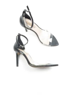 Women’s Black Leather Uterque Leather Diamanté & Vinyl Heels 5 UK 38