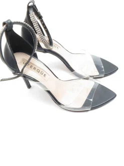 Women’s Black Leather Uterque Leather Diamanté & Vinyl Heels 5 UK 38