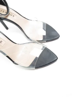 Women’s Black Leather Uterque Leather Diamanté & Vinyl Heels 5 UK 38