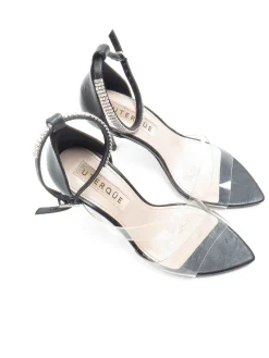 Women’s Black Leather Uterque Leather Diamanté & Vinyl Heels 5 UK 38