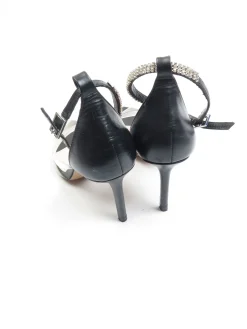 Women’s Black Leather Uterque Leather Diamanté & Vinyl Heels 5 UK 38