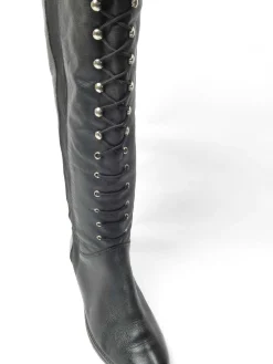 Women’s Black Leather Vintage Boots Lace Up 37/4