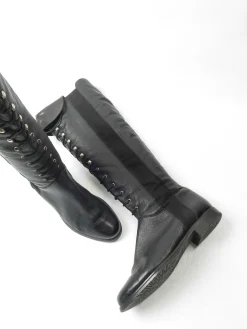 Women’s Black Leather Vintage Boots Lace Up 37/4